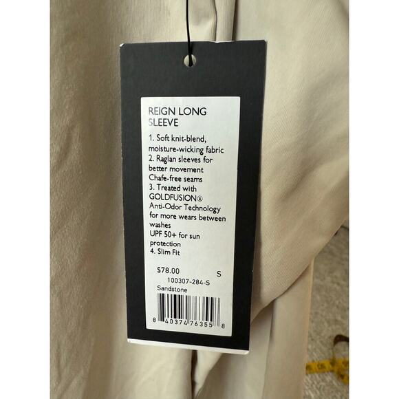 Rhône Long Sleeve Men’s workout ski shirt in Sandstone Beige Cream Tan Small NWT - Picture 8 of 10